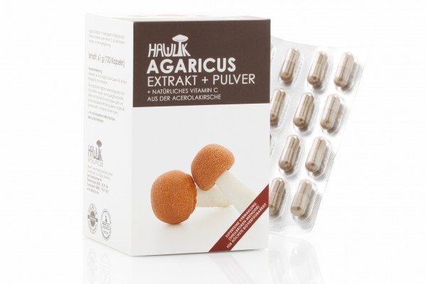 Agaricus Extrakt + Pulver - 120 Kapseln - Hawlik * MHD: 23.01.24